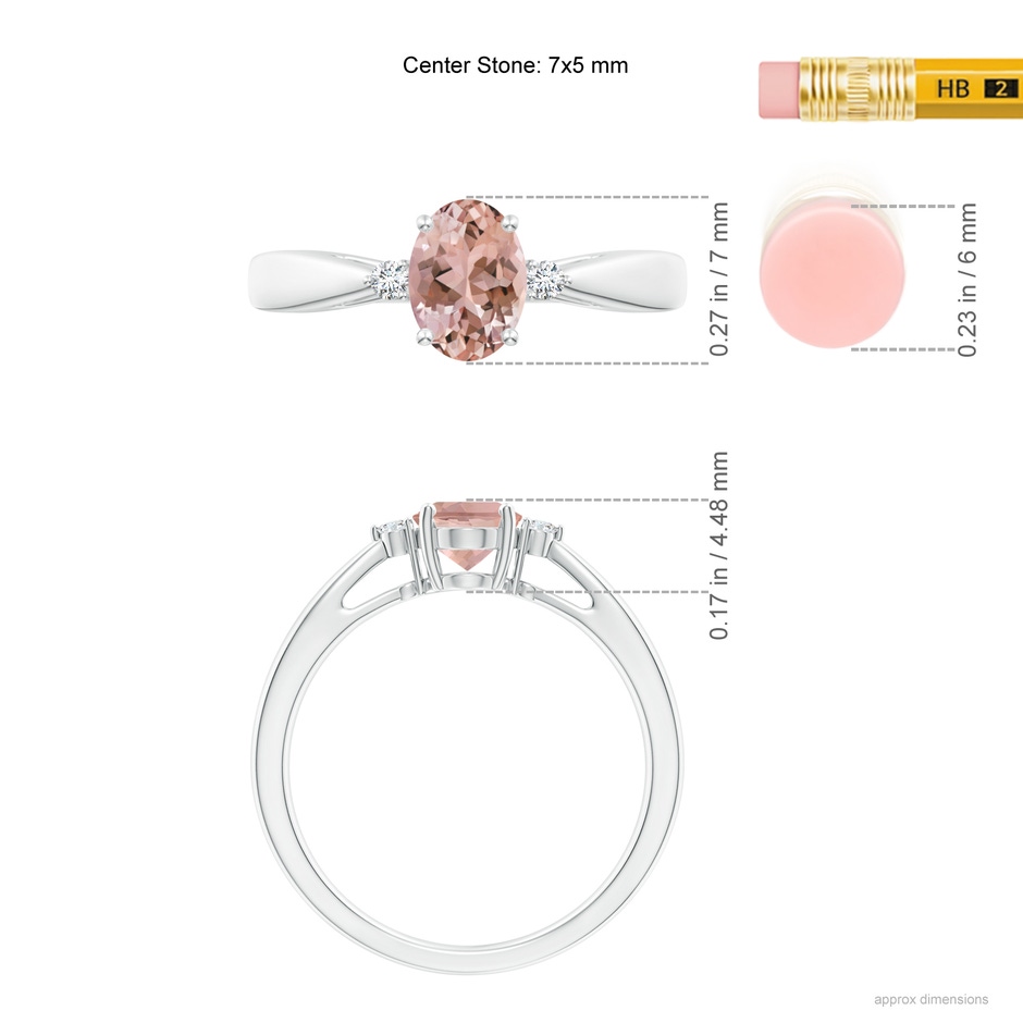 7x5mm AAAA Tapered Shank Morganite Solitaire Ring with Diamond Accents in White Gold ruler