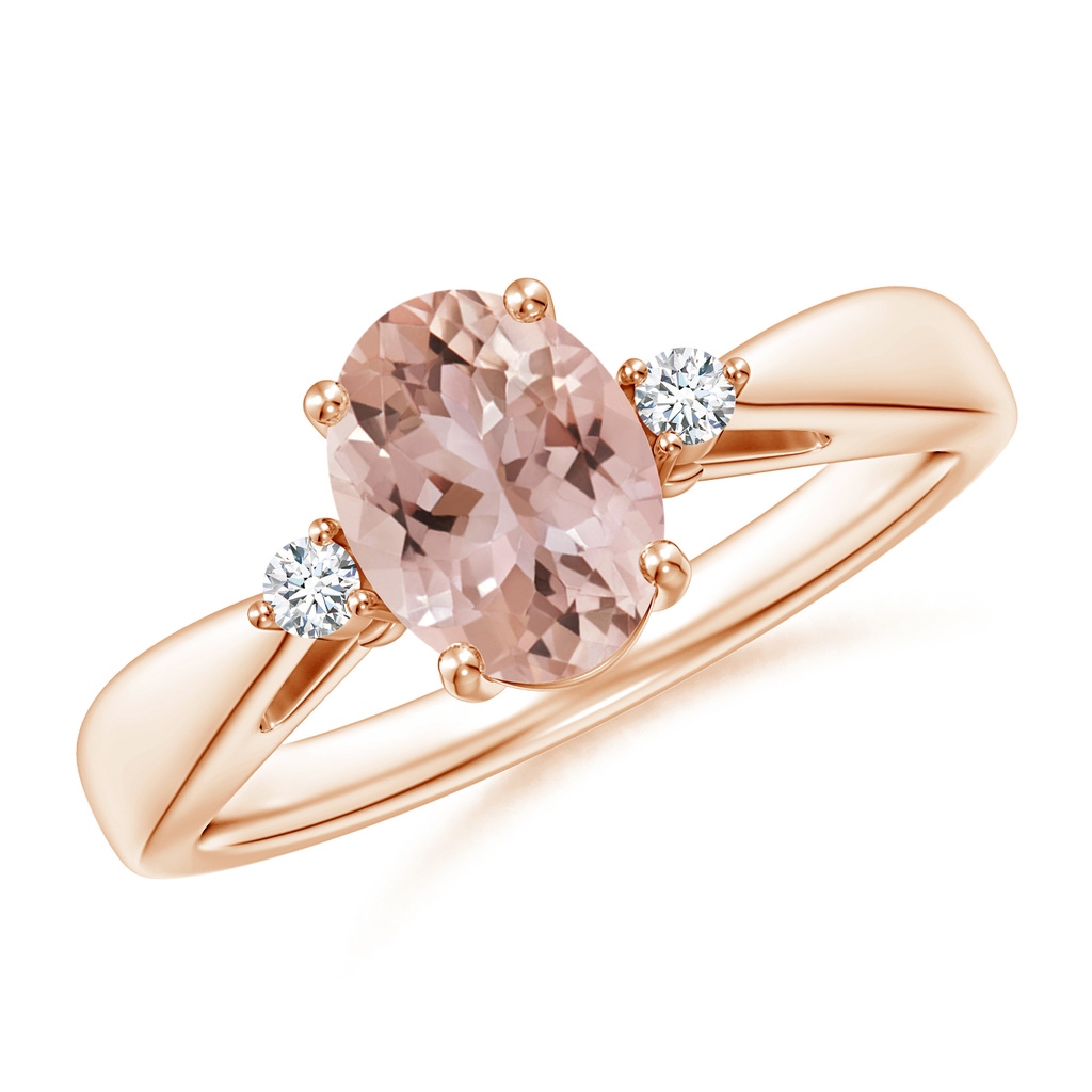 8x6mm AAA Tapered Shank Morganite Solitaire Ring with Diamond Accents in Rose Gold 