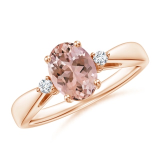 8x6mm AAAA Tapered Shank Morganite Solitaire Ring with Diamond Accents in Rose Gold