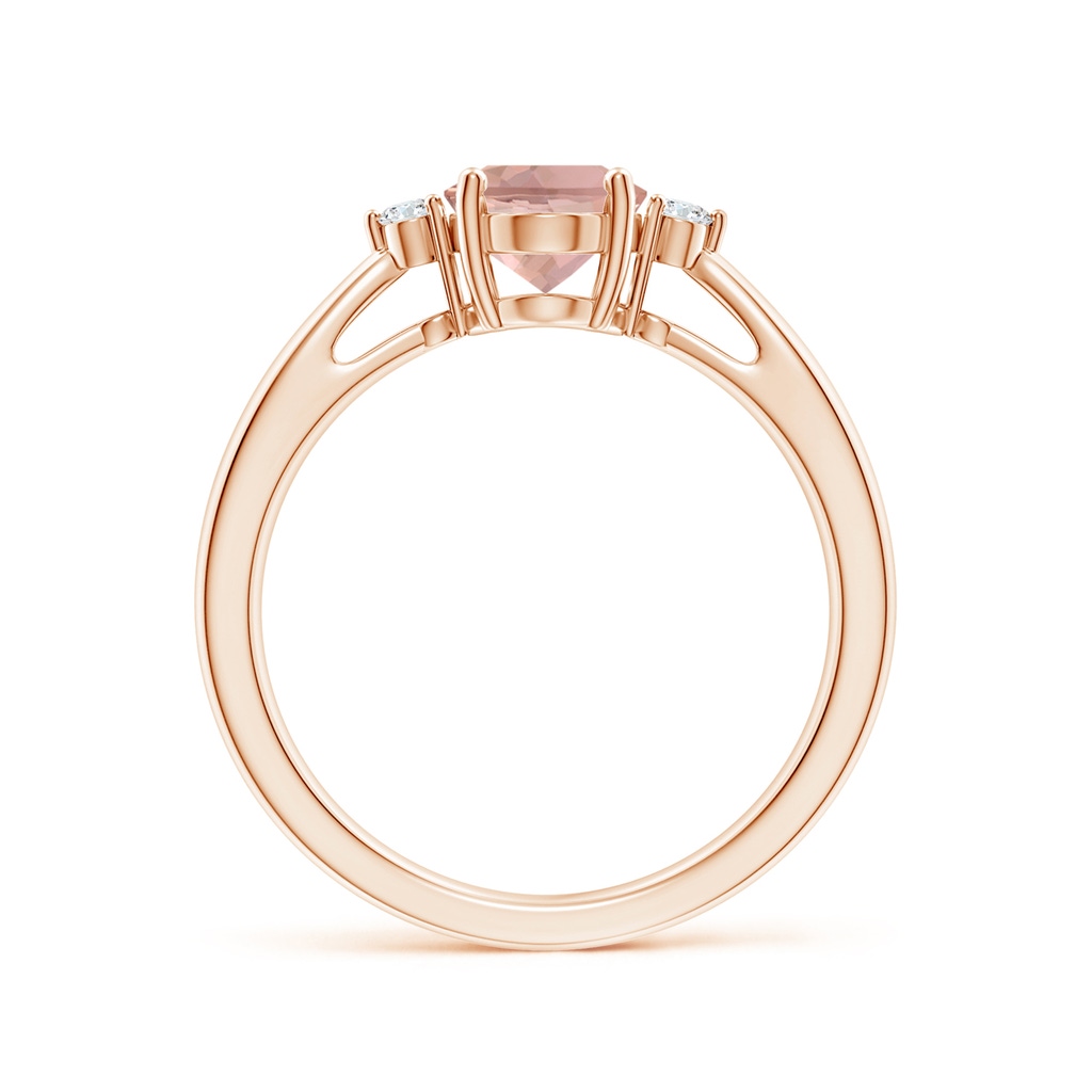 8x6mm AAAA Tapered Shank Morganite Solitaire Ring with Diamond Accents in Rose Gold Side 199