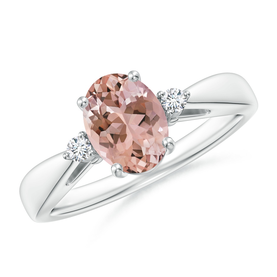 8x6mm AAAA Tapered Shank Morganite Solitaire Ring with Diamond Accents in White Gold 