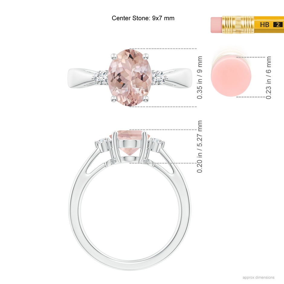 9x7mm AA Tapered Shank Morganite Solitaire Ring with Diamond Accents in P950 Platinum ruler