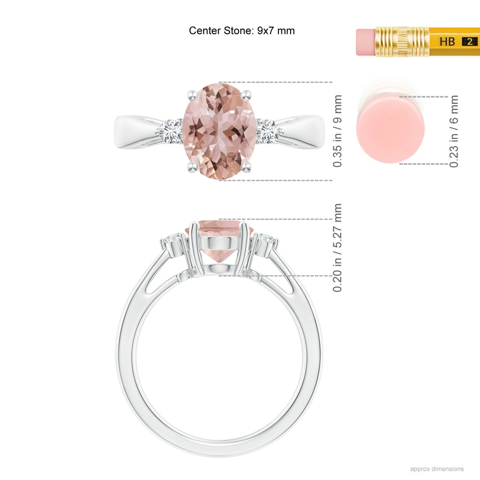 9x7mm AAA Tapered Shank Morganite Solitaire Ring with Diamond Accents in P950 Platinum ruler