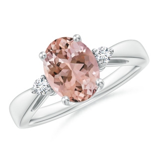 9x7mm AAAA Tapered Shank Morganite Solitaire Ring with Diamond Accents in P950 Platinum