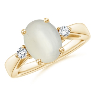 10x8mm AAA Tapered Shank Moonstone Solitaire Ring with Diamond Accents in Yellow Gold