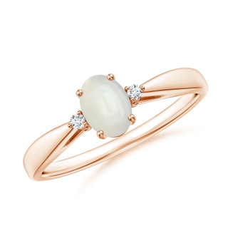 6x4mm AAAA Tapered Shank Moonstone Solitaire Ring with Diamond Accents in Rose Gold