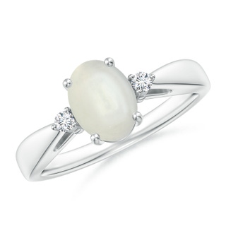 8x6mm AAAA Tapered Shank Moonstone Solitaire Ring with Diamond Accents in White Gold