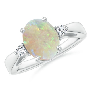 10x8mm AAA Tapered Shank Opal Solitaire Ring with Diamond Accents in White Gold