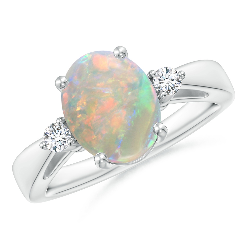 10x8mm AAAA Tapered Shank Opal Solitaire Ring with Diamond Accents in P950 Platinum