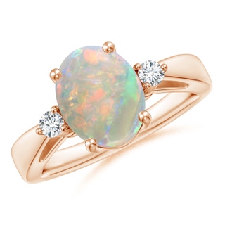10x8mm AAAA Tapered Shank Opal Solitaire Ring with Diamond Accents in Rose Gold