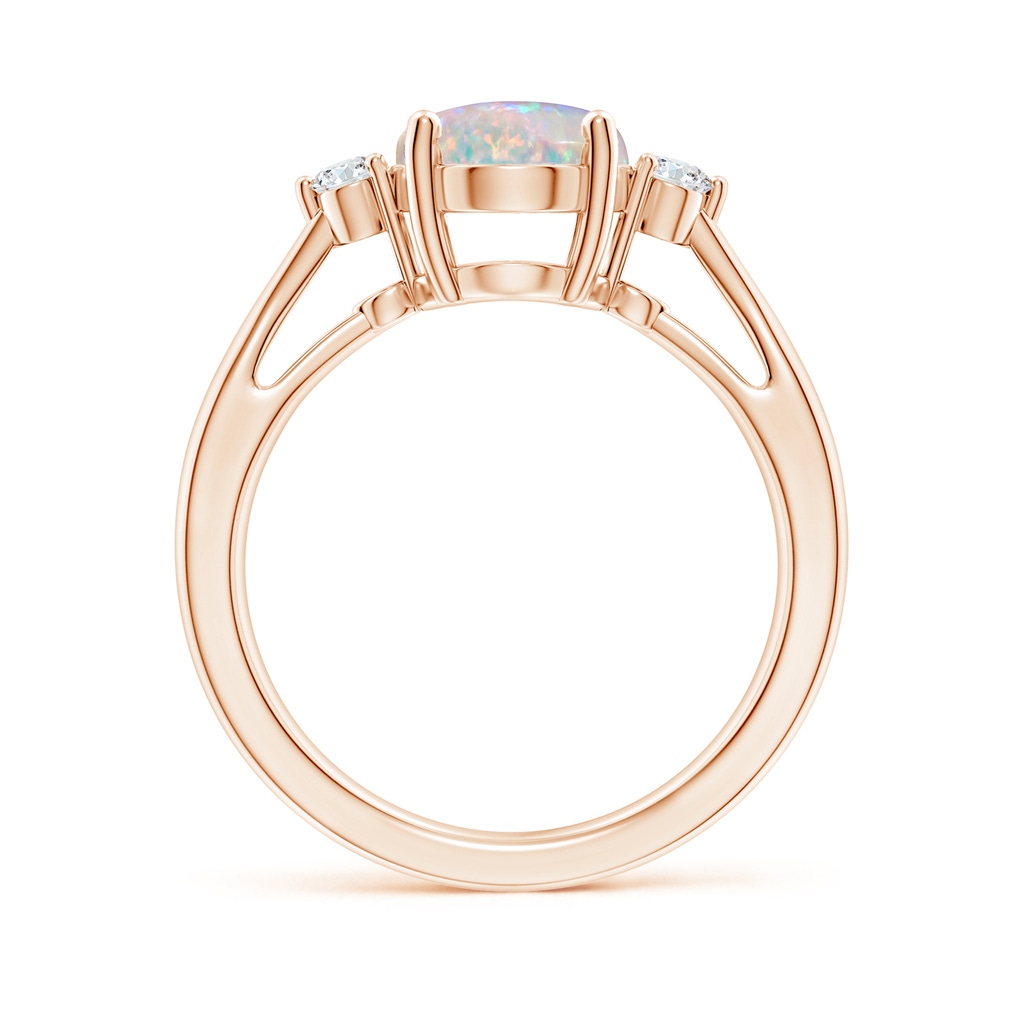10x8mm AAAA Tapered Shank Opal Solitaire Ring with Diamond Accents in Rose Gold Side-1