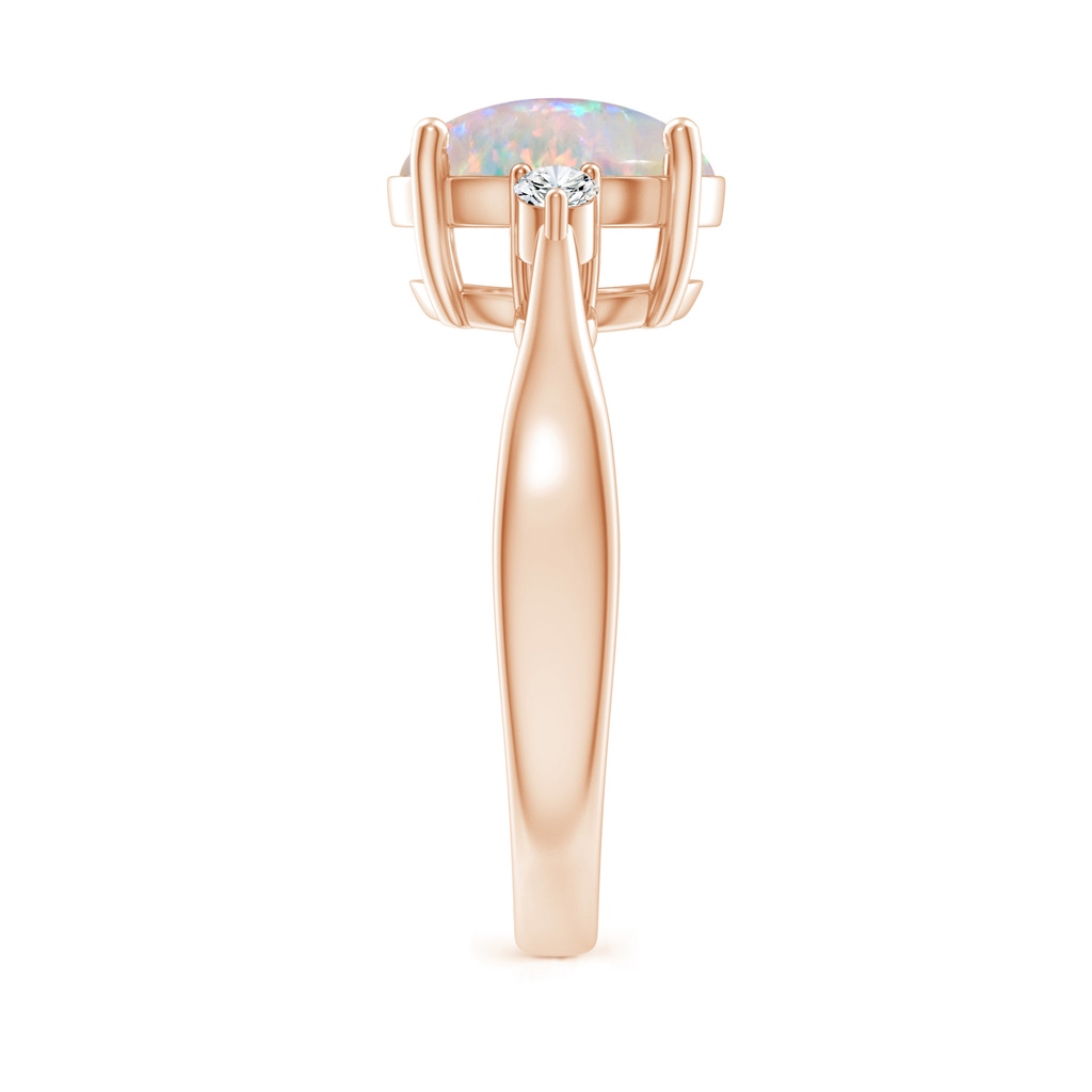 10x8mm AAAA Tapered Shank Opal Solitaire Ring with Diamond Accents in Rose Gold Side-2