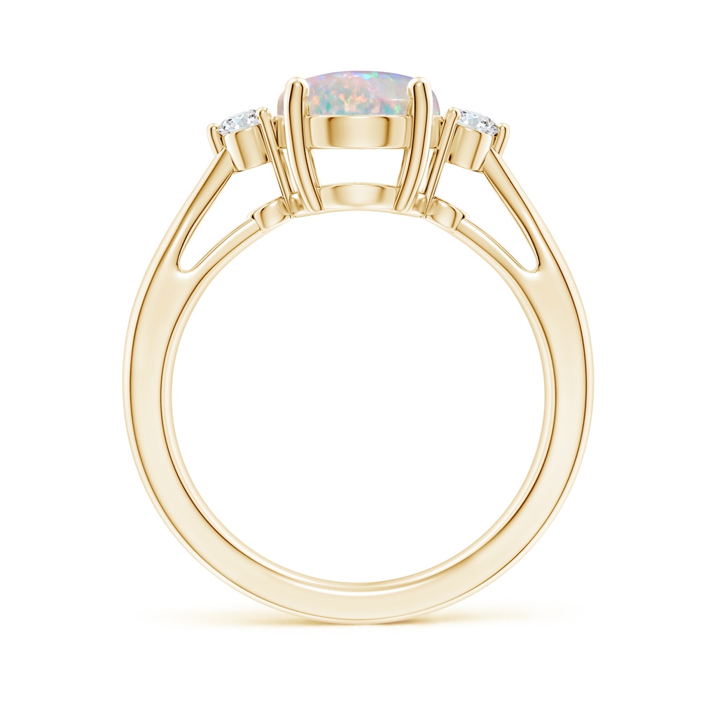 10x8mm AAAA Tapered Shank Opal Solitaire Ring with Diamond Accents in Yellow Gold Side-1