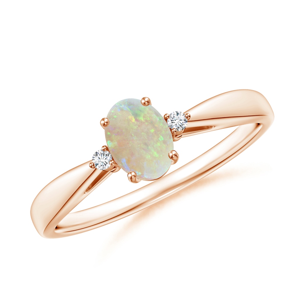6x4mm AAA Tapered Shank Opal Solitaire Ring with Diamond Accents in 10K Rose Gold