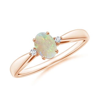 6x4mm AAA Tapered Shank Opal Solitaire Ring with Diamond Accents in 9K Rose Gold