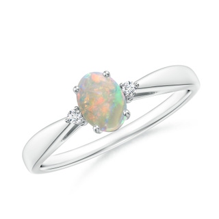 6x4mm AAAA Tapered Shank Opal Solitaire Ring with Diamond Accents in P950 Platinum