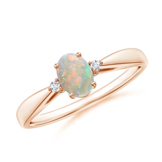 6x4mm AAAA Tapered Shank Opal Solitaire Ring with Diamond Accents in Rose Gold