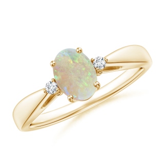 7x5mm AAA Tapered Shank Opal Solitaire Ring with Diamond Accents in Yellow Gold