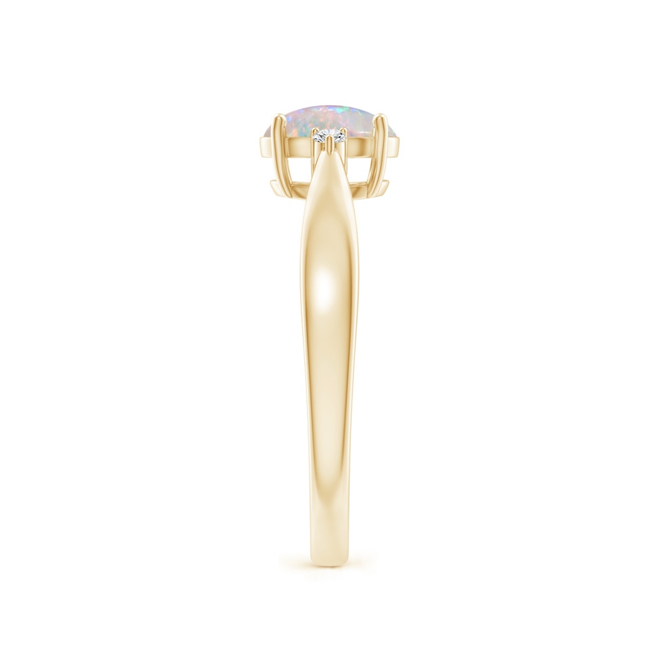 7x5mm AAAA Tapered Shank Opal Solitaire Ring with Diamond Accents in Yellow Gold side 299