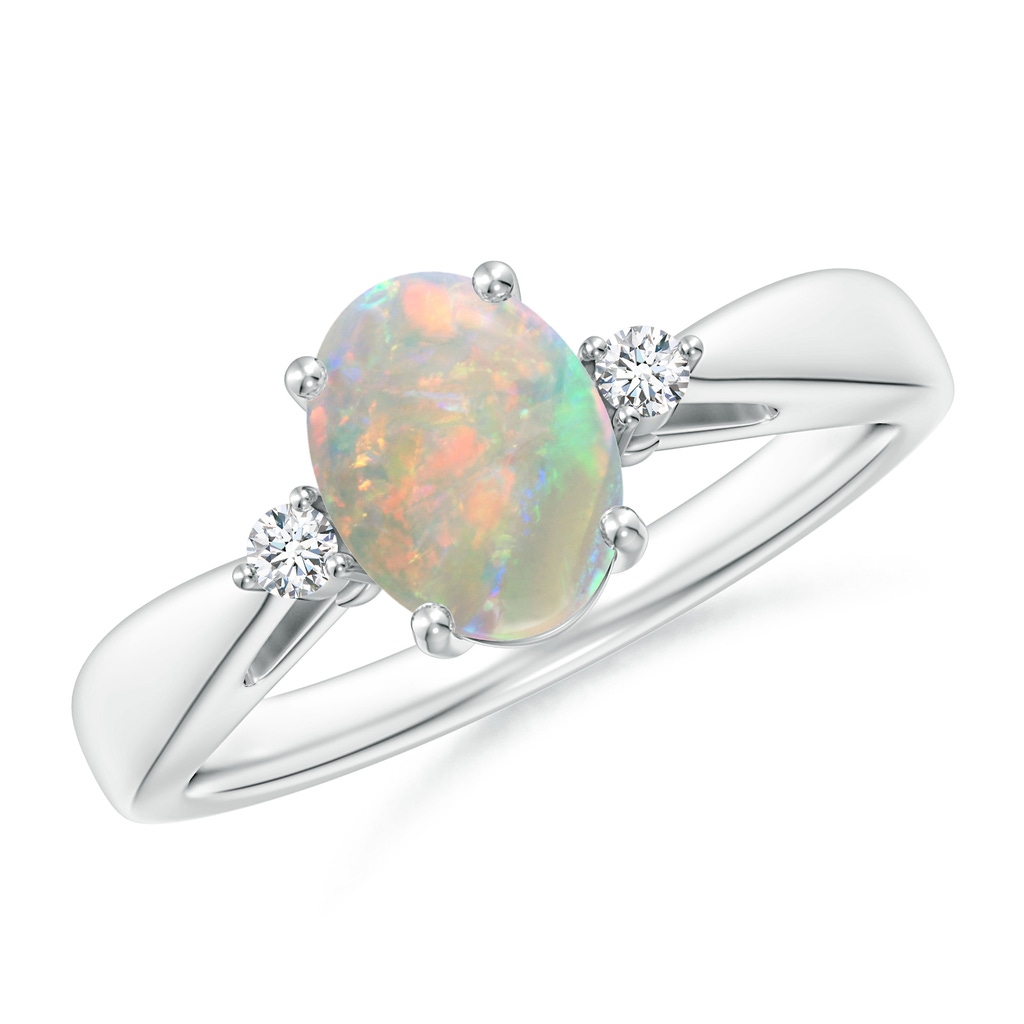 8x6mm AAAA Tapered Shank Opal Solitaire Ring with Diamond Accents in White Gold