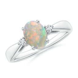 8x6mm AAAA Tapered Shank Opal Solitaire Ring with Diamond Accents in White Gold