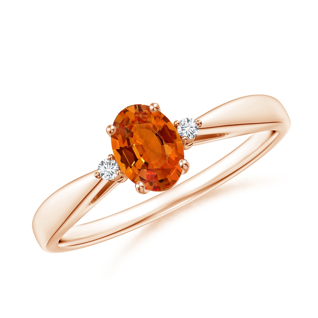 6x4mm AAAA Tapered Shank Orange Sapphire Solitaire Ring with Diamonds in Rose Gold