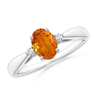 7x5mm AAA Tapered Shank Orange Sapphire Solitaire Ring with Diamonds in White Gold