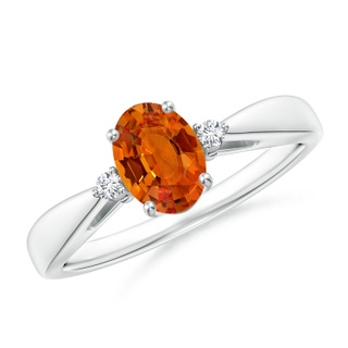 7x5mm AAAA Tapered Shank Orange Sapphire Solitaire Ring with Diamonds in P950 Platinum