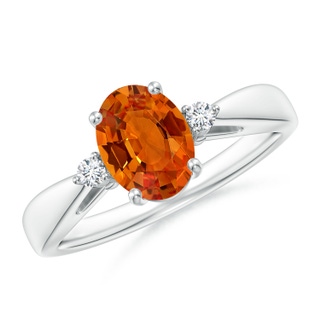 8x6mm AAAA Tapered Shank Orange Sapphire Solitaire Ring with Diamonds in P950 Platinum