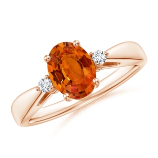 8x6mm AAAA Tapered Shank Orange Sapphire Solitaire Ring with Diamonds in Rose Gold