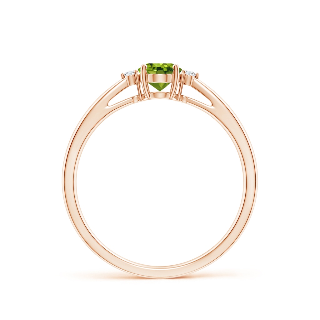 6x4mm AAAA Tapered Shank Peridot Solitaire Ring with Diamond Accents in Rose Gold - side 199