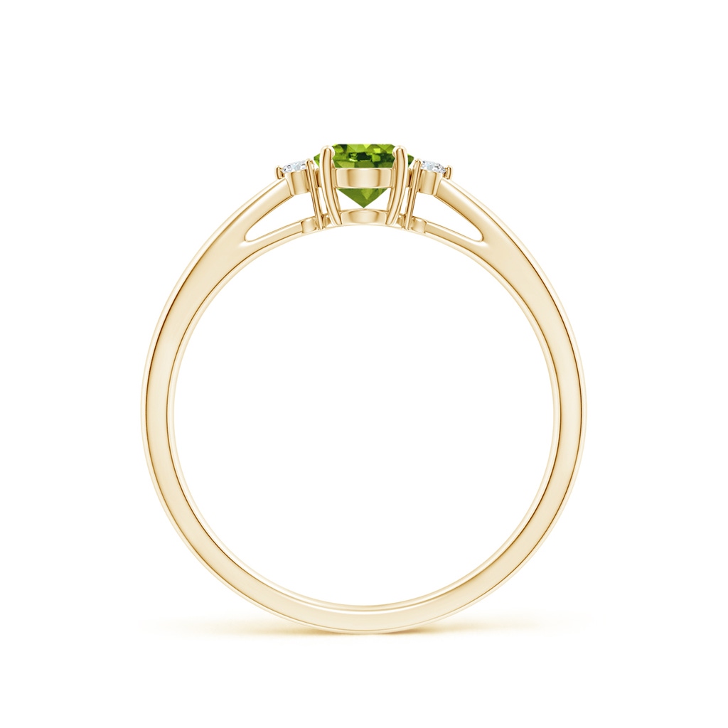 6x4mm AAAA Tapered Shank Peridot Solitaire Ring with Diamond Accents in Yellow Gold - side 199