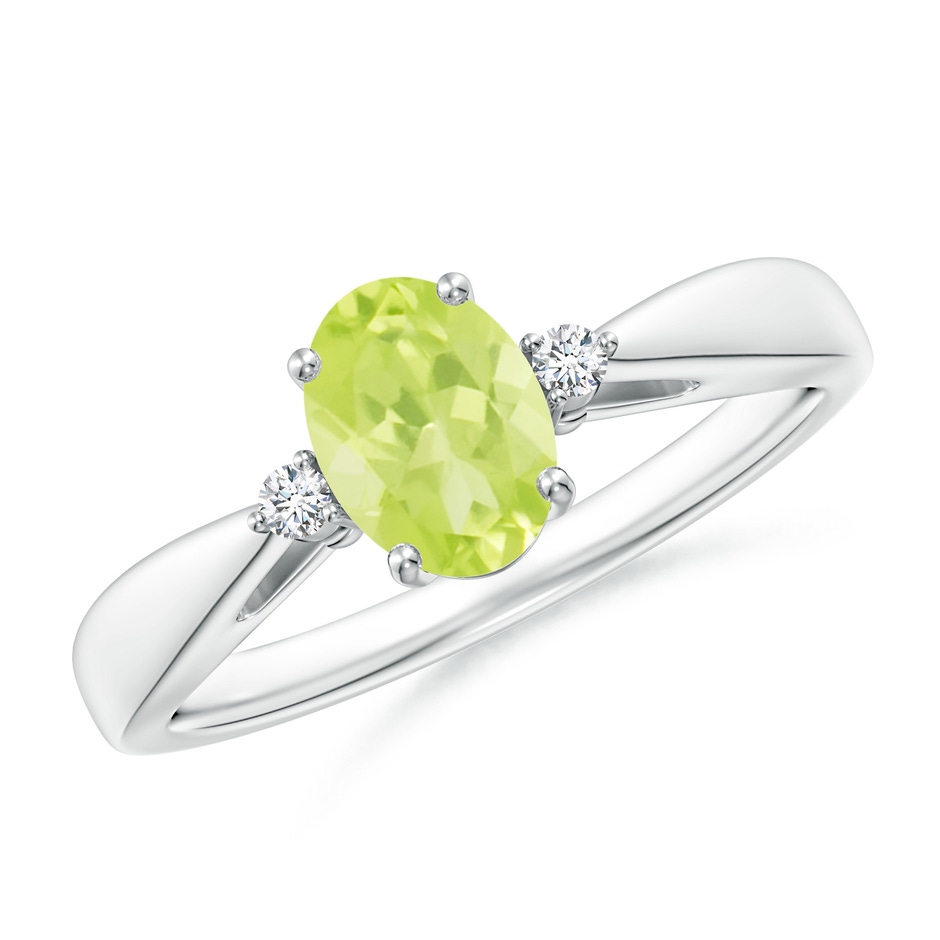 7x5mm A Tapered Shank Peridot Solitaire Ring with Diamond Accents in P950 Platinum 