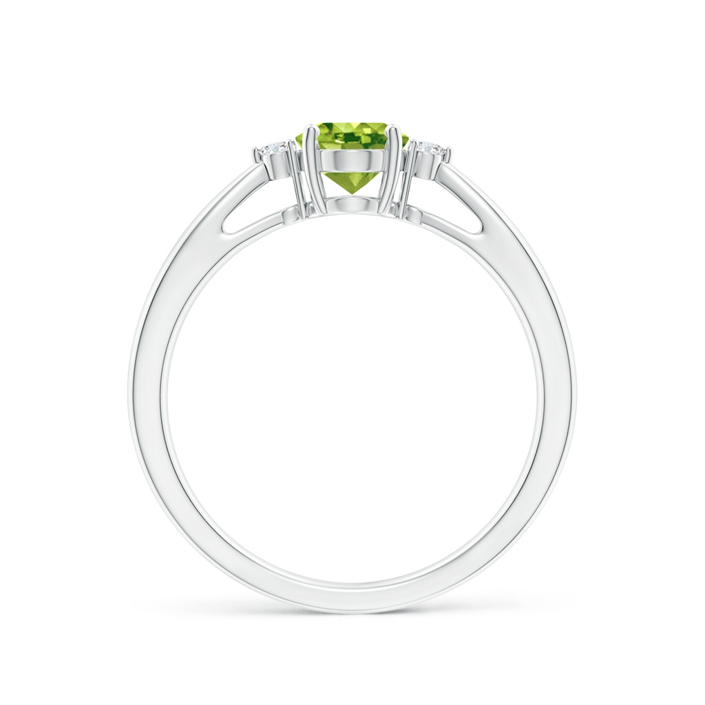 7x5mm AAA Tapered Shank Peridot Solitaire Ring with Diamond Accents in White Gold - side 199