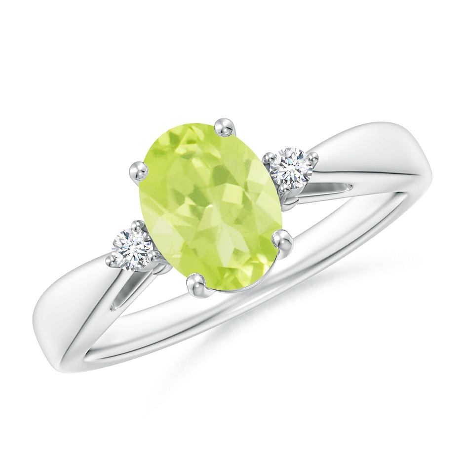 8x6mm A Tapered Shank Peridot Solitaire Ring with Diamond Accents in P950 Platinum 