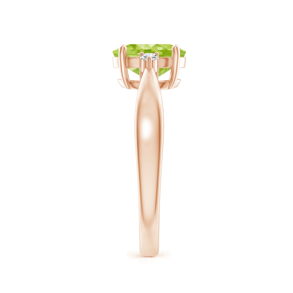 8x6mm AA Tapered Shank Peridot Solitaire Ring with Diamond Accents in Rose Gold side 299