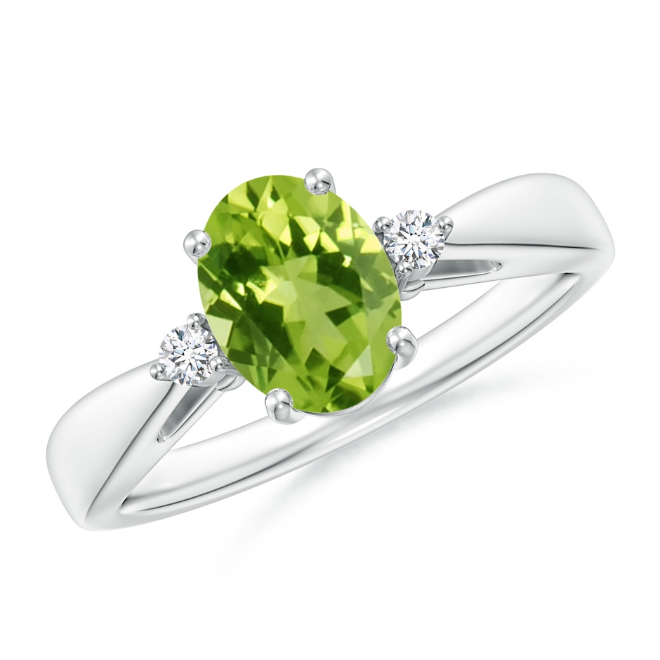 8x6mm AAA Tapered Shank Peridot Solitaire Ring with Diamond Accents in White Gold 