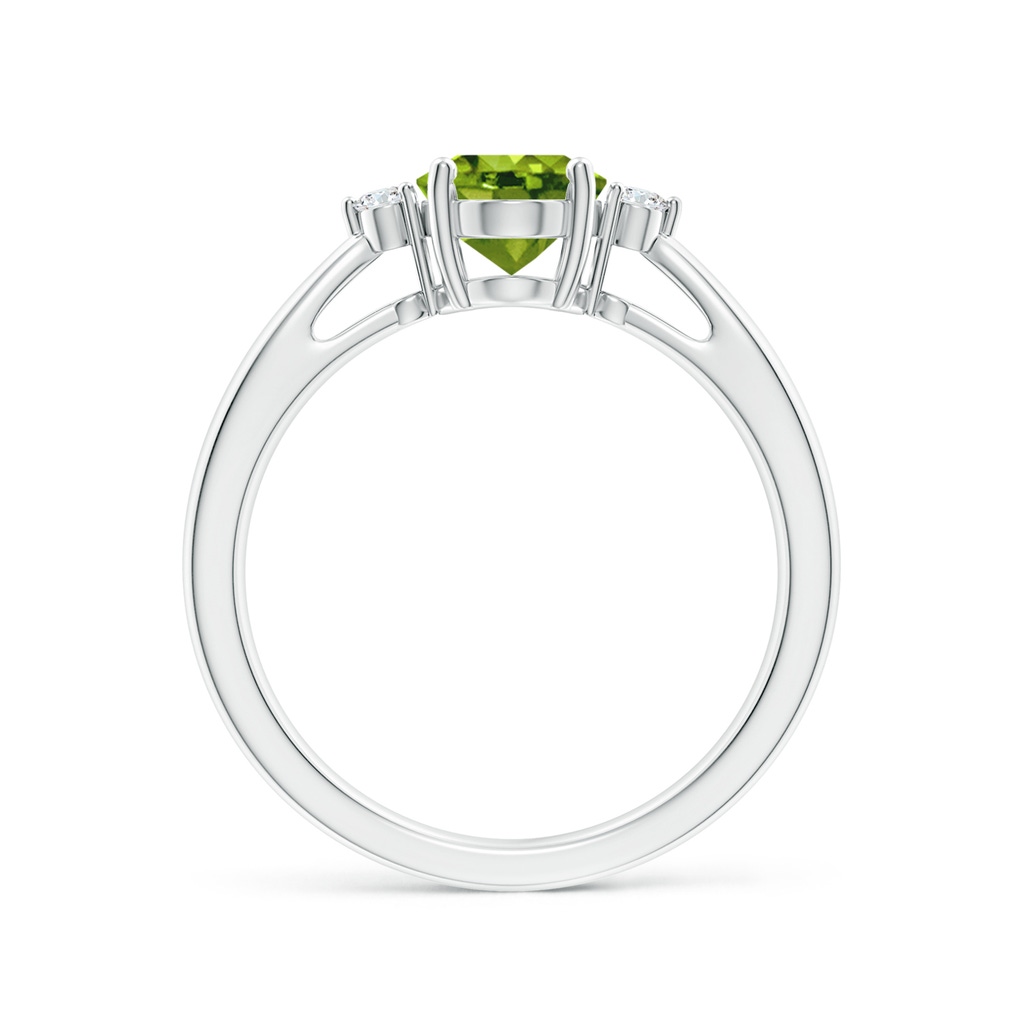 8x6mm AAAA Tapered Shank Peridot Solitaire Ring with Diamond Accents in White Gold - side 199