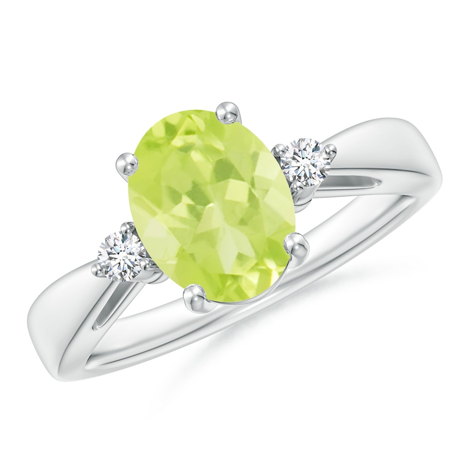 9x7mm A Tapered Shank Peridot Solitaire Ring with Diamond Accents in P950 Platinum 