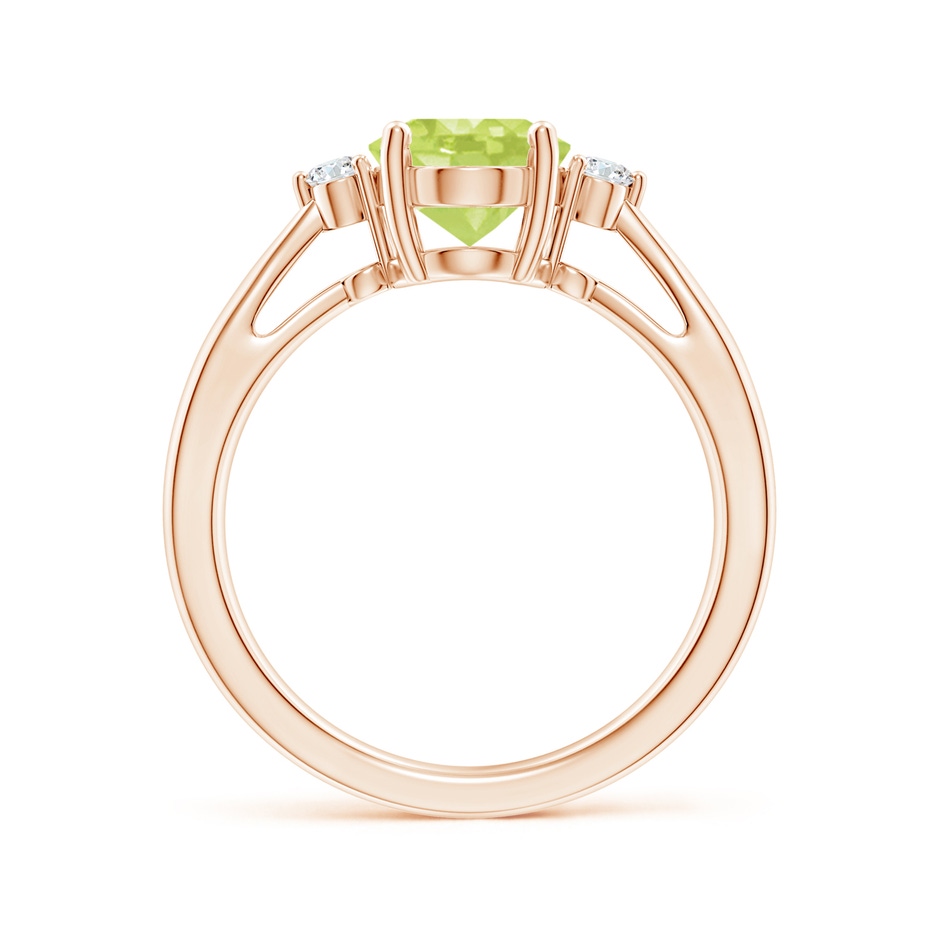 9x7mm A Tapered Shank Peridot Solitaire Ring with Diamond Accents in Rose Gold side 199