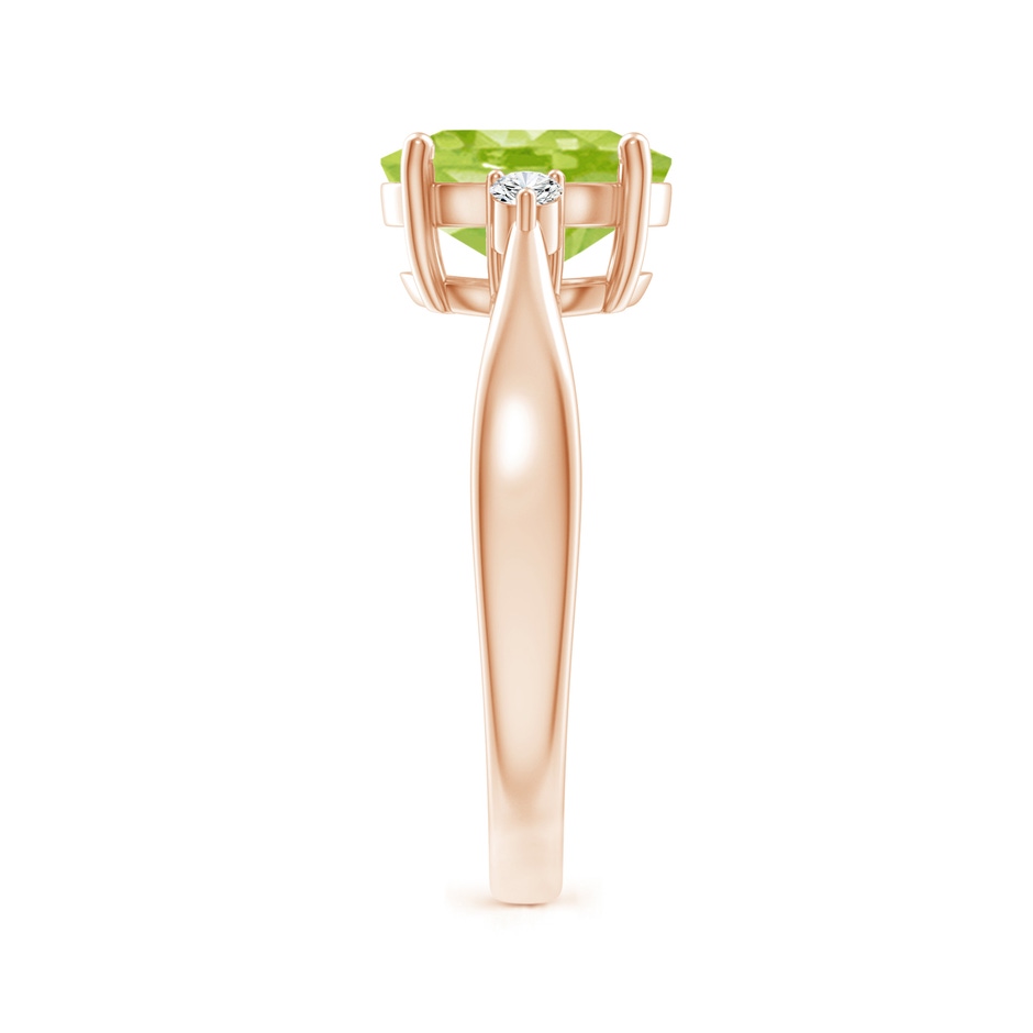 9x7mm AA Tapered Shank Peridot Solitaire Ring with Diamond Accents in Rose Gold side 299