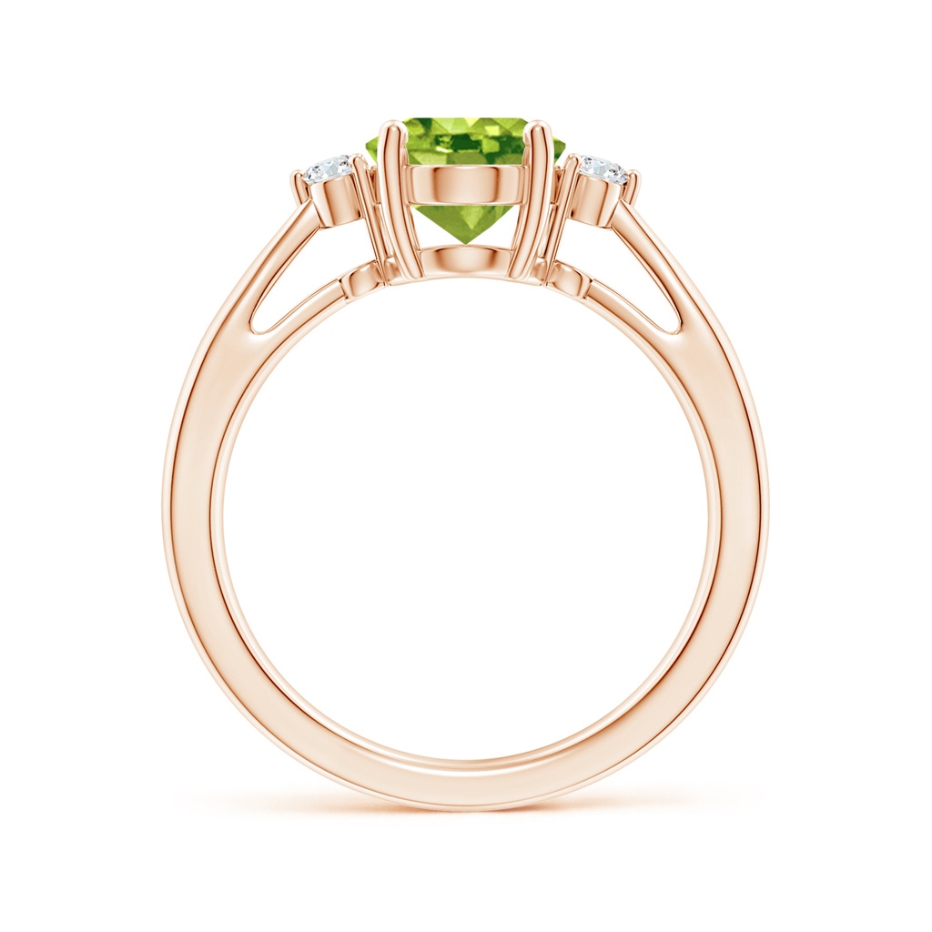 9x7mm AAA Tapered Shank Peridot Solitaire Ring with Diamond Accents in Rose Gold - side 199