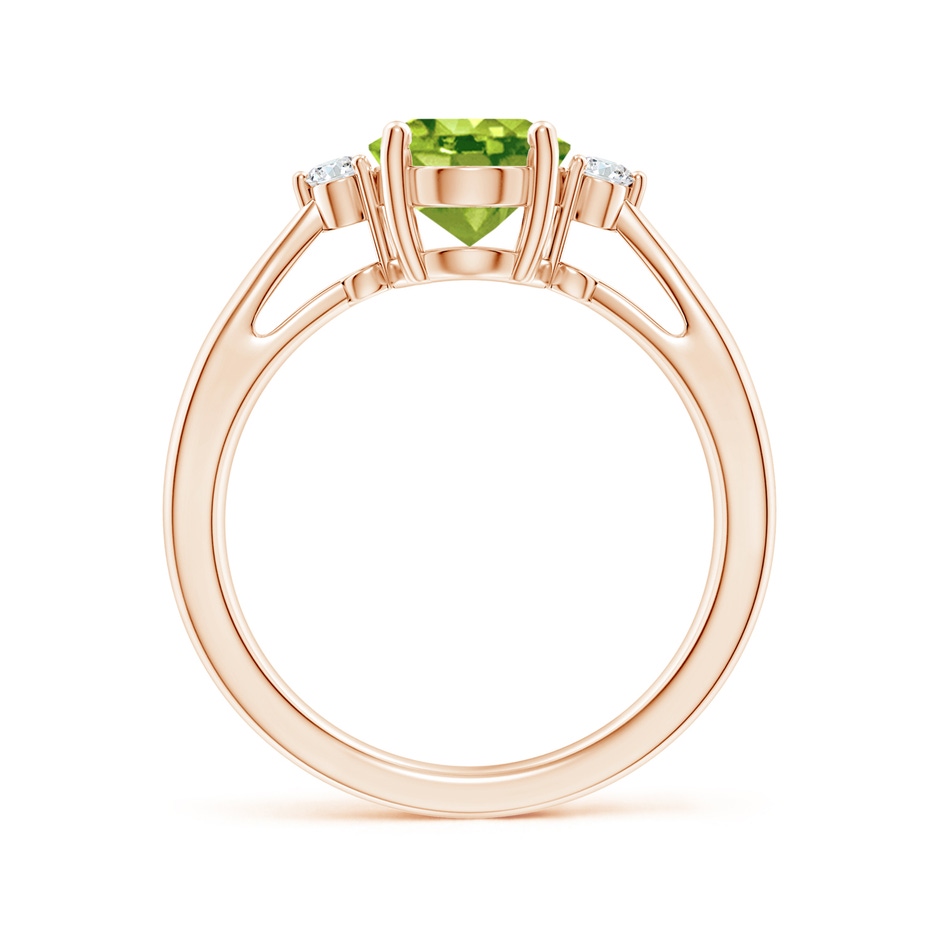 9x7mm AAA Tapered Shank Peridot Solitaire Ring with Diamond Accents in Rose Gold side 199