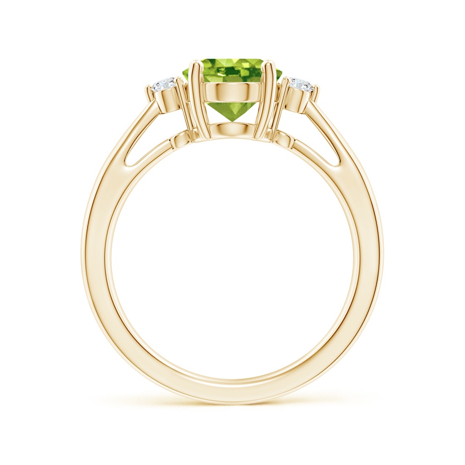 9x7mm AAA Tapered Shank Peridot Solitaire Ring with Diamond Accents in Yellow Gold side 199