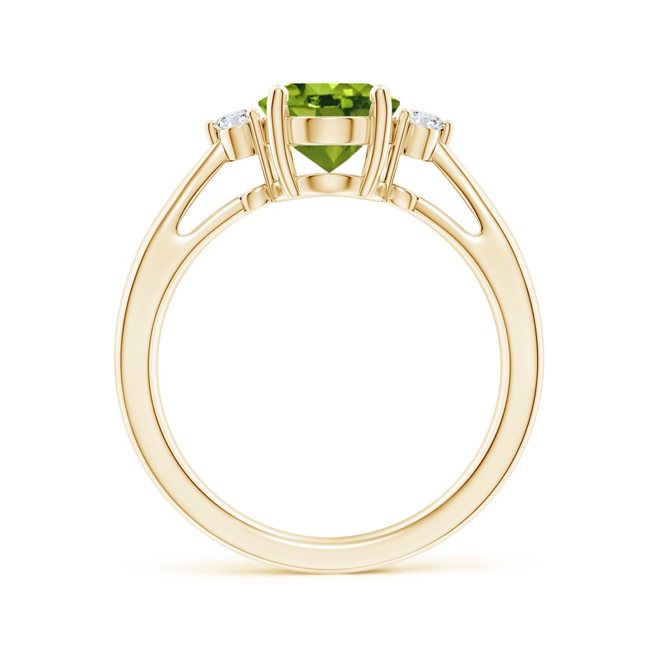 9x7mm AAAA Tapered Shank Peridot Solitaire Ring with Diamond Accents in Yellow Gold side 199