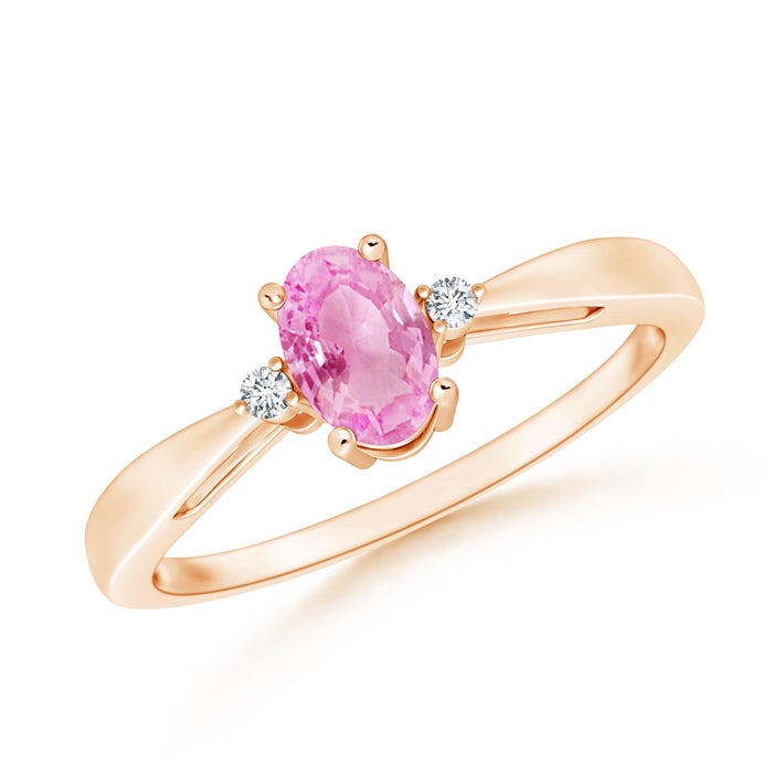 Tapered Shank Pink Sapphire Solitaire Ring with Diamond Accents