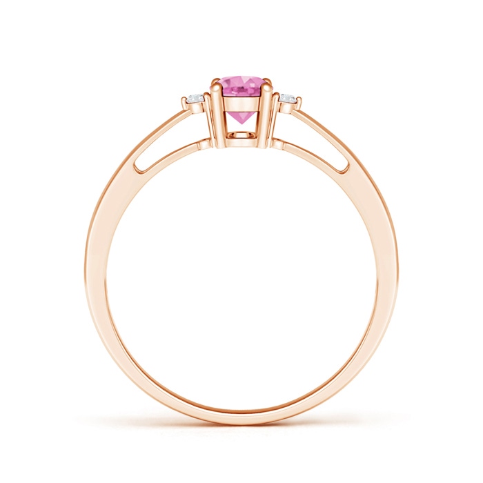 6x4mm A Tapered Shank Pink Sapphire Solitaire Ring with Diamond Accents in Rose Gold product image