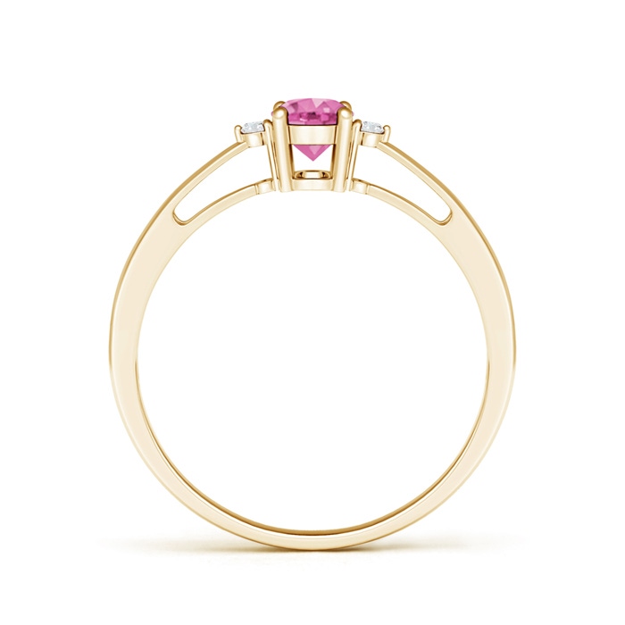 6x4mm AA Tapered Shank Pink Sapphire Solitaire Ring with Diamond Accents in Yellow Gold product image