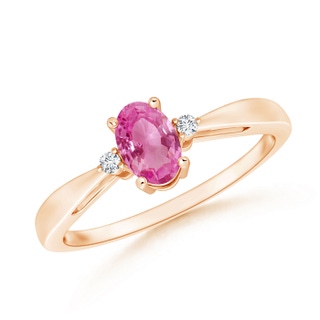 6x4mm AAA Tapered Shank Pink Sapphire Solitaire Ring with Diamond Accents in Rose Gold