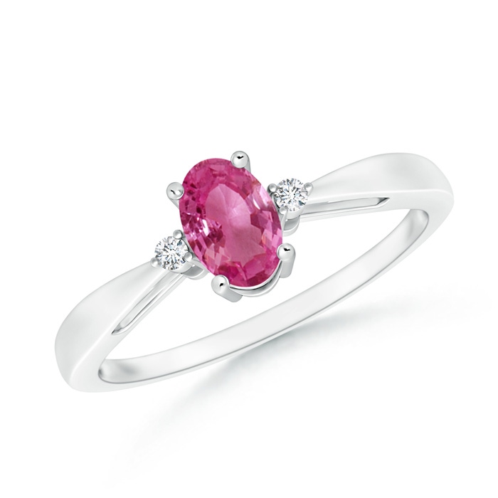 6x4mm AAAA Tapered Shank Pink Sapphire Solitaire Ring with Diamond Accents in P950 Platinum 